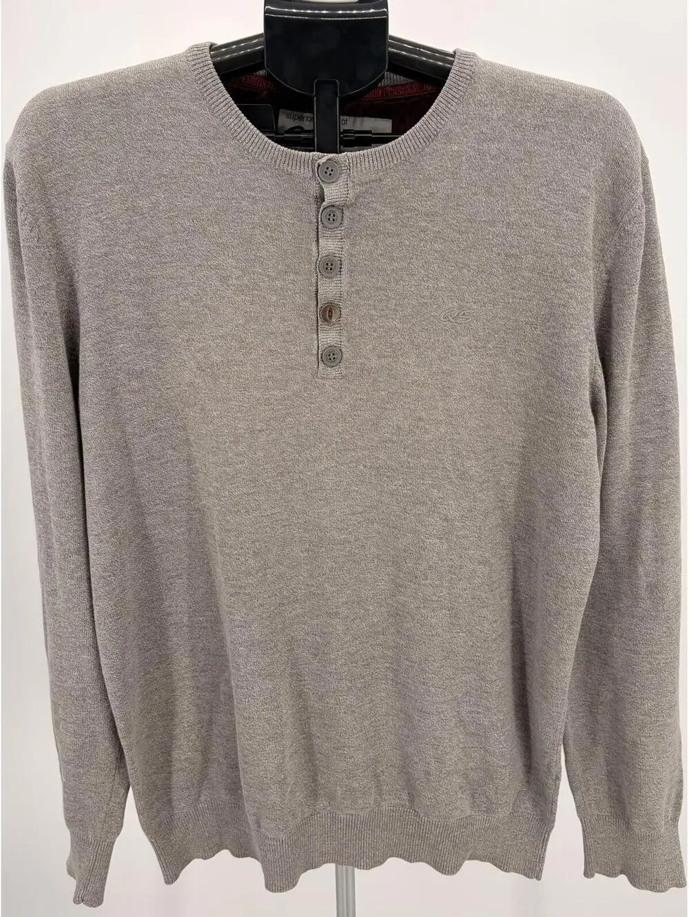 Vintage QS Gray Knit Henley Sweater Classic Casual XXL‎